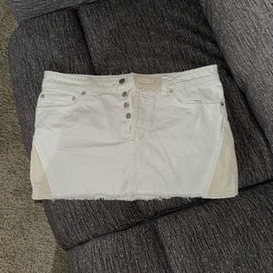 Free People “We the Free” white jean mini skirt with cream details